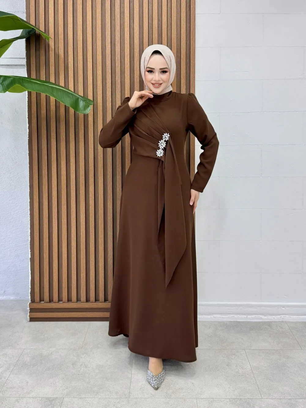 Kuşaklı Gofre Elbise  Siyah