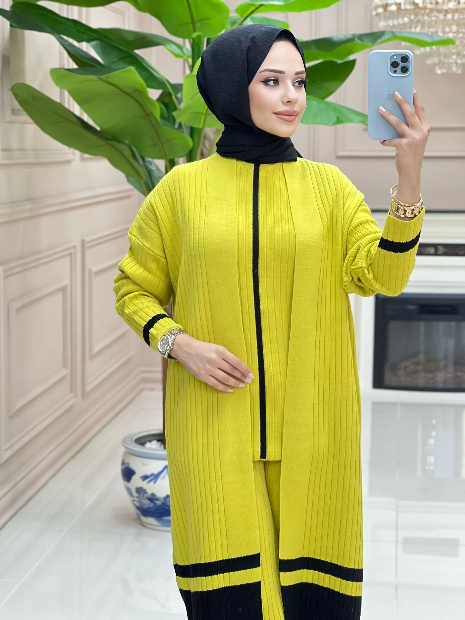 Kuşaklı Gofre Elbise  Siyah
